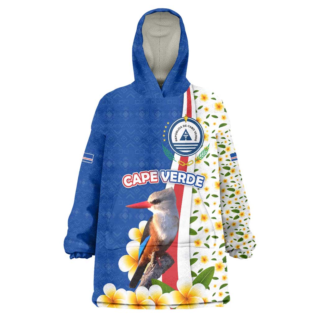 Cape Verde Wearable Blanket Hoodie with Kingfisher Bird Floral Flag Spirit