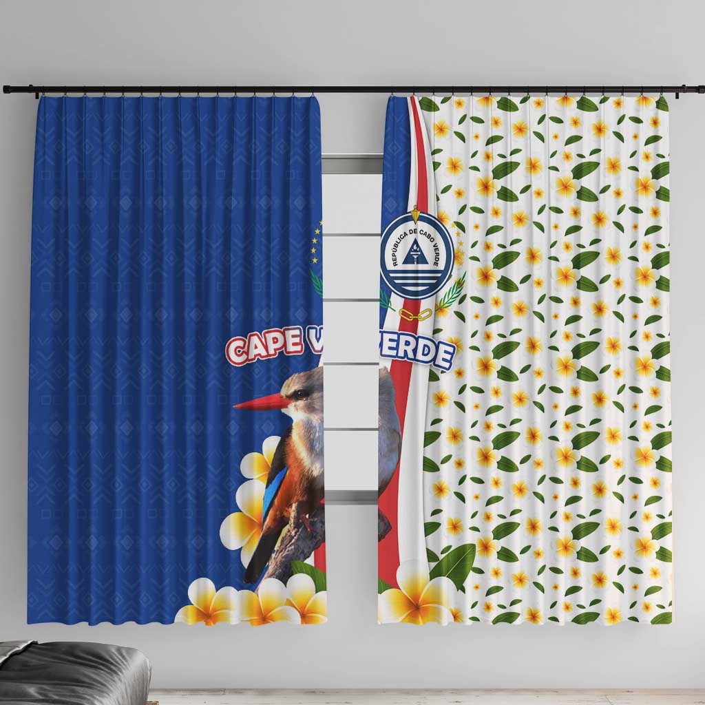 Cape Verde Window Curtain with Kingfisher Bird Floral Flag Spirit