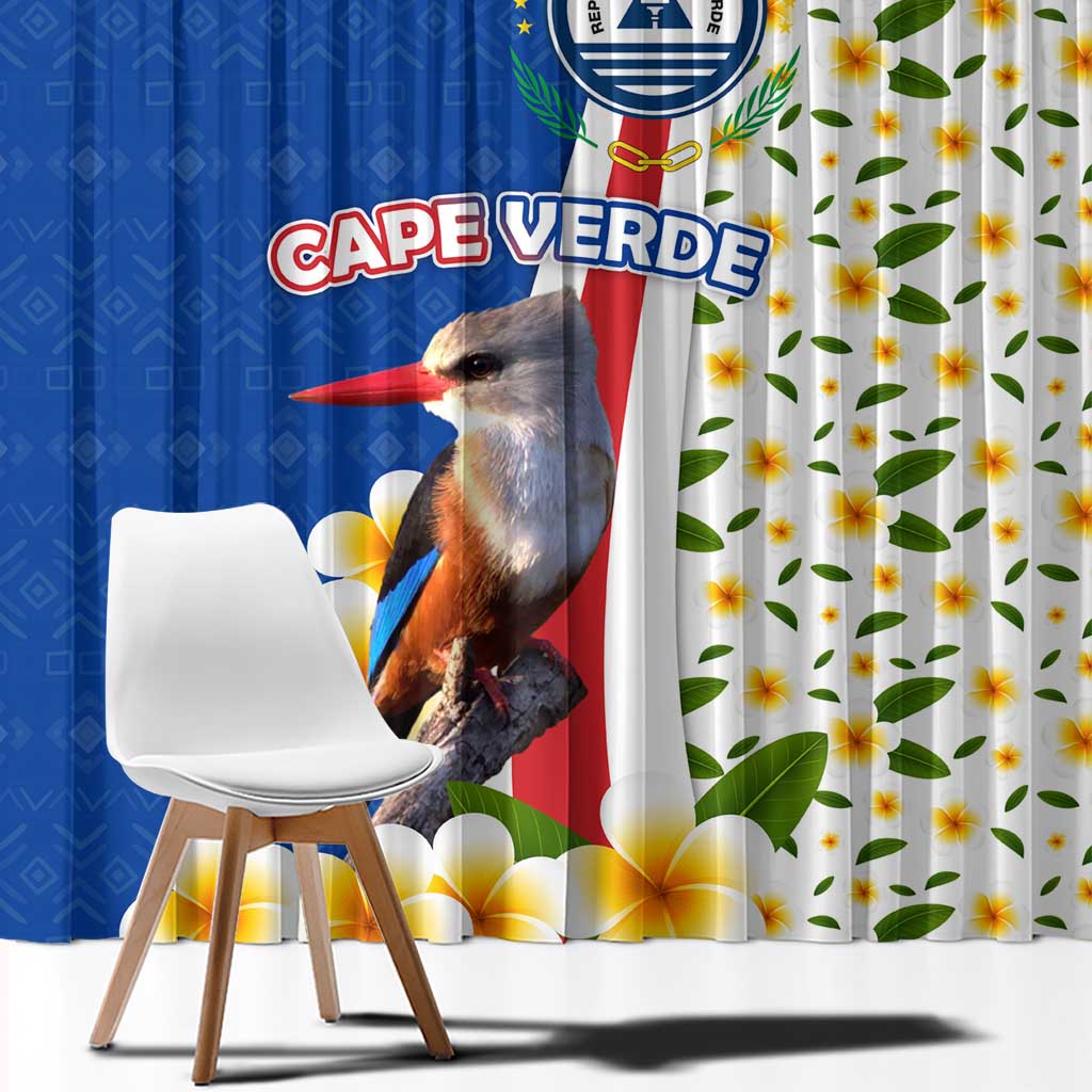 Cape Verde Window Curtain with Kingfisher Bird Floral Flag Spirit