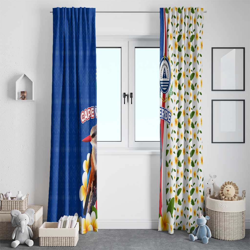 Cape Verde Window Curtain with Kingfisher Bird Floral Flag Spirit