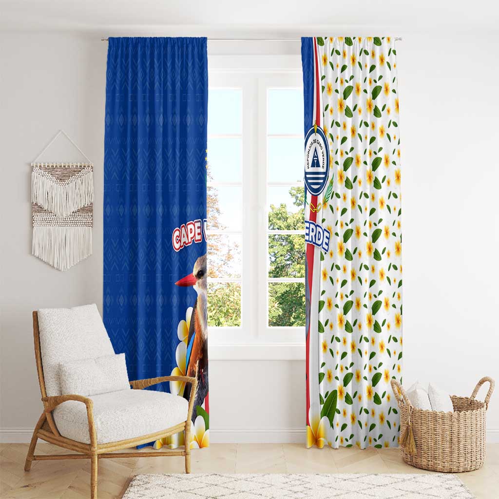 Cape Verde Window Curtain with Kingfisher Bird Floral Flag Spirit