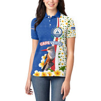 Cape Verde Women Polo Shirt with Kingfisher Bird Floral Flag Spirit