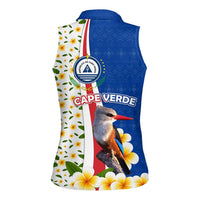 Cape Verde Women Sleeveless Polo Shirt with Kingfisher Bird Floral Flag Spirit