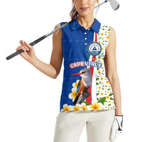 Cape Verde Women Sleeveless Polo Shirt with Kingfisher Bird Floral Flag Spirit
