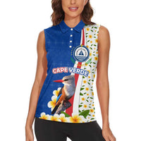 Cape Verde Women Sleeveless Polo Shirt with Kingfisher Bird Floral Flag Spirit