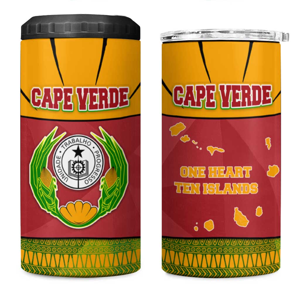 Cape Verde 4 in 1 Can Cooler Tumbler with One Heart Ten Islands National Emblem Spirit