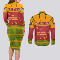 Cape Verde Couples Matching Long Sleeve Bodycon Dress and Long Sleeve Button Shirt with One Heart Ten Islands National Emblem Spirit