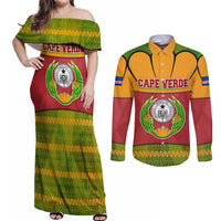 Cape Verde Couples Matching Off Shoulder Maxi Dress and Long Sleeve Button Shirt with One Heart Ten Islands National Emblem Spirit