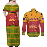 Cape Verde Couples Matching Off Shoulder Maxi Dress and Long Sleeve Button Shirt with One Heart Ten Islands National Emblem Spirit