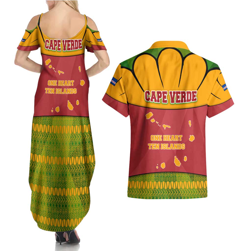 Cape Verde Couples Matching Summer Maxi Dress and Hawaiian Shirt with One Heart Ten Islands National Emblem Spirit