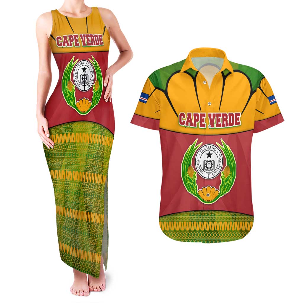 Cape Verde Couples Matching Tank Maxi Dress and Hawaiian Shirt with One Heart Ten Islands National Emblem Spirit