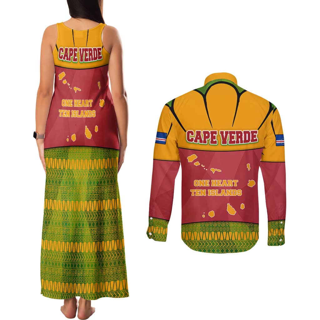 Cape Verde Couples Matching Tank Maxi Dress and Long Sleeve Button Shirt with One Heart Ten Islands National Emblem Spirit
