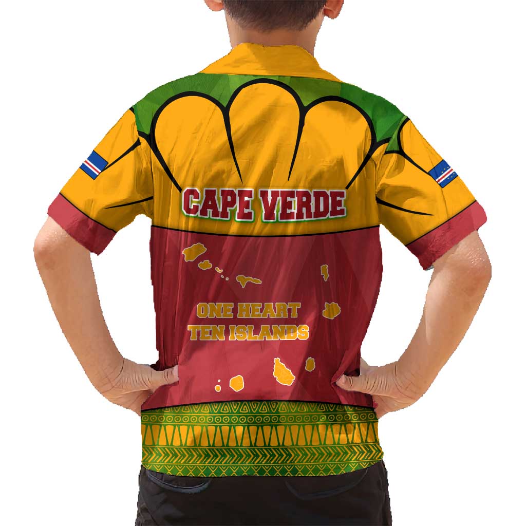 Cape Verde Family Matching Off Shoulder Short Dress and Hawaiian Shirt with One Heart Ten Islands National Emblem Spirit