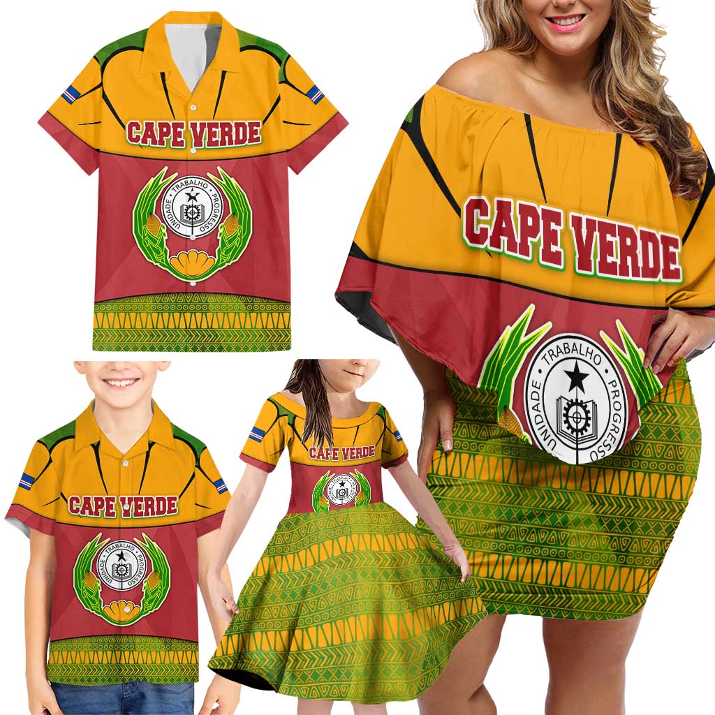 Cape Verde Family Matching Off Shoulder Short Dress and Hawaiian Shirt with One Heart Ten Islands National Emblem Spirit