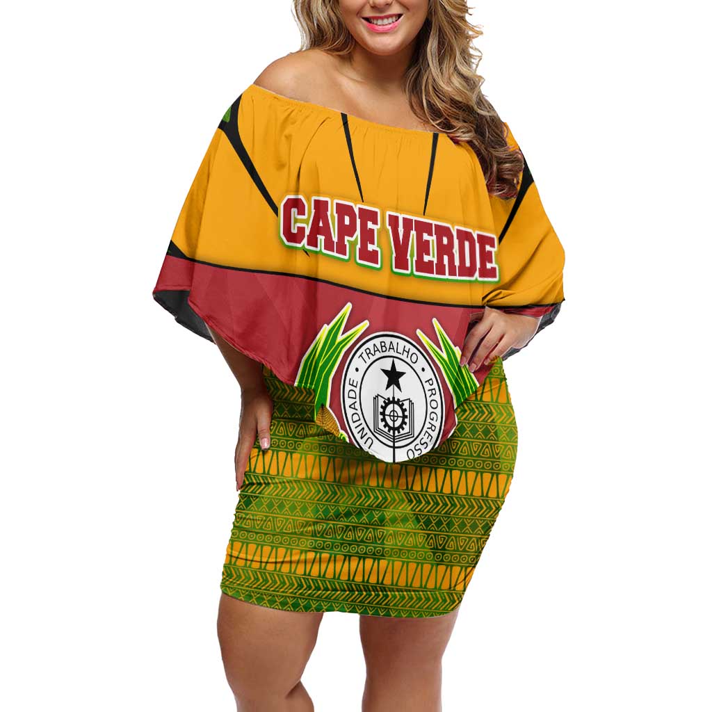 Cape Verde Family Matching Off Shoulder Short Dress and Hawaiian Shirt with One Heart Ten Islands National Emblem Spirit
