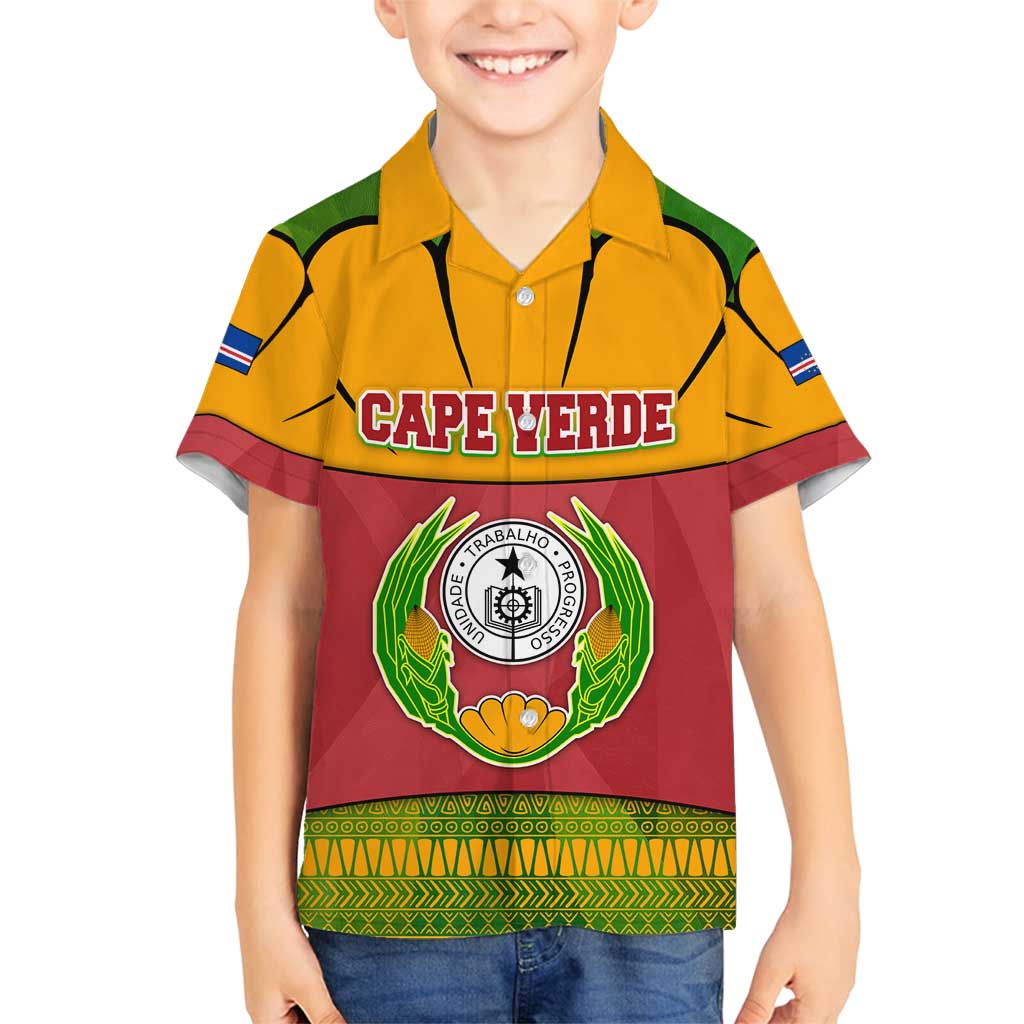 Cape Verde Family Matching Off Shoulder Short Dress and Hawaiian Shirt with One Heart Ten Islands National Emblem Spirit
