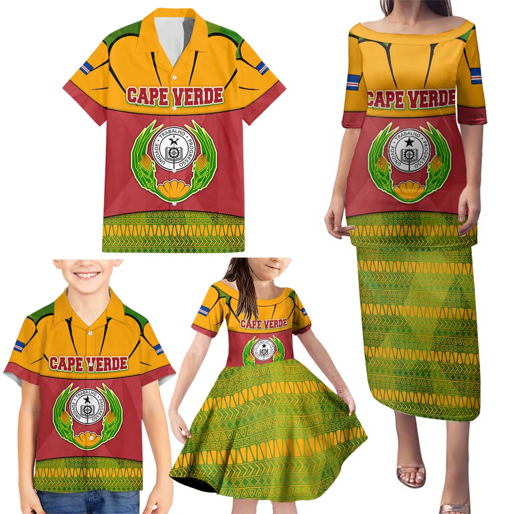 Cape Verde Family Matching Puletasi and Hawaiian Shirt with One Heart Ten Islands National Emblem Spirit