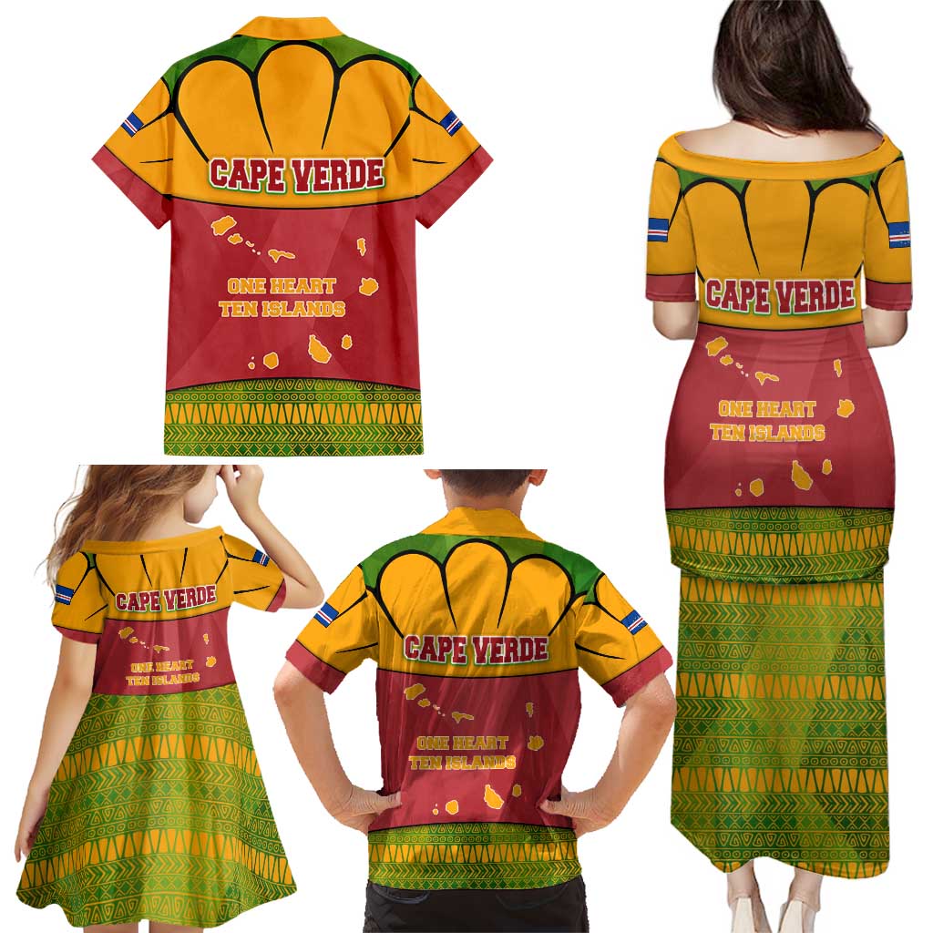 Cape Verde Family Matching Puletasi and Hawaiian Shirt with One Heart Ten Islands National Emblem Spirit