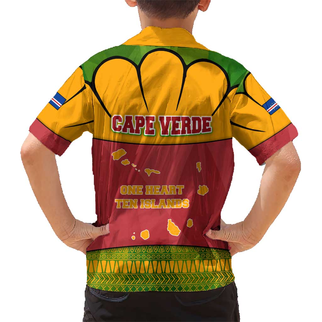 Cape Verde Family Matching Short Sleeve Bodycon Dress and Hawaiian Shirt with One Heart Ten Islands National Emblem Spirit