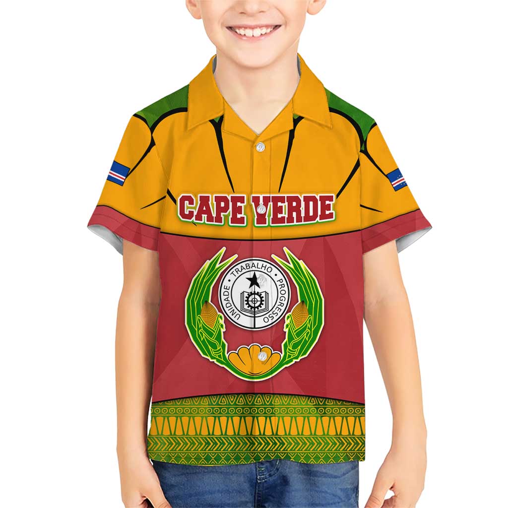 Cape Verde Family Matching Short Sleeve Bodycon Dress and Hawaiian Shirt with One Heart Ten Islands National Emblem Spirit