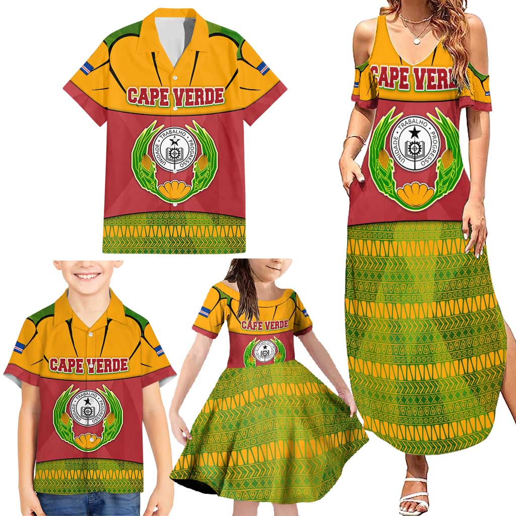 Cape Verde Family Matching Summer Maxi Dress and Hawaiian Shirt with One Heart Ten Islands National Emblem Spirit