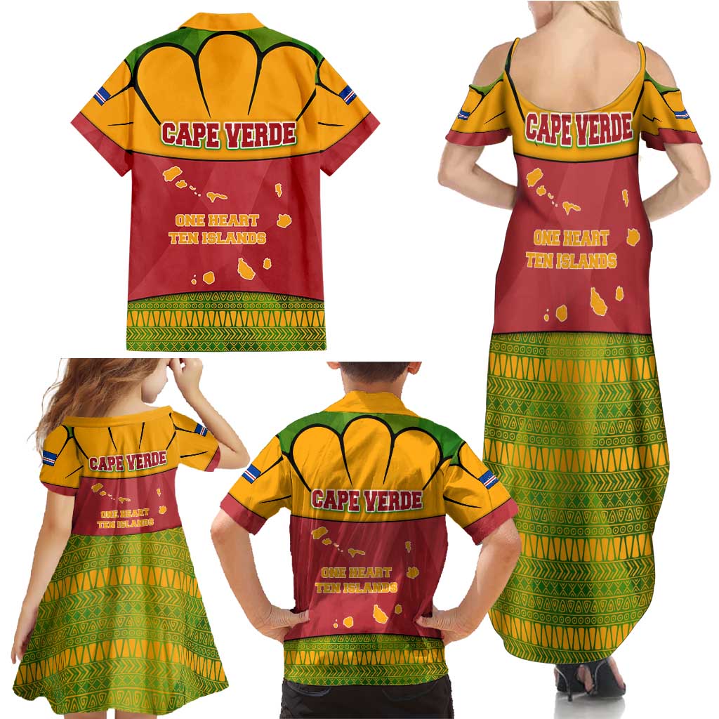 Cape Verde Family Matching Summer Maxi Dress and Hawaiian Shirt with One Heart Ten Islands National Emblem Spirit