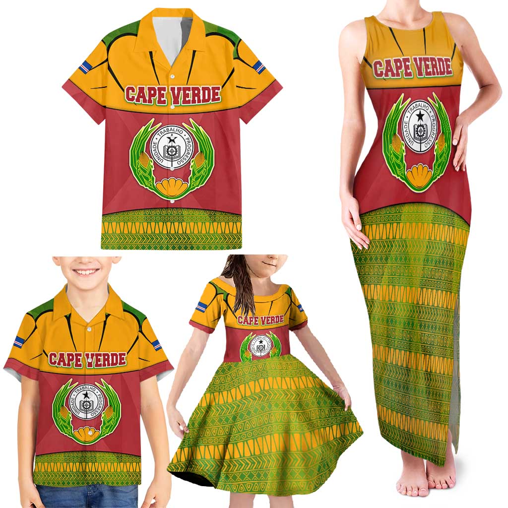 Cape Verde Family Matching Tank Maxi Dress and Hawaiian Shirt with One Heart Ten Islands National Emblem Spirit