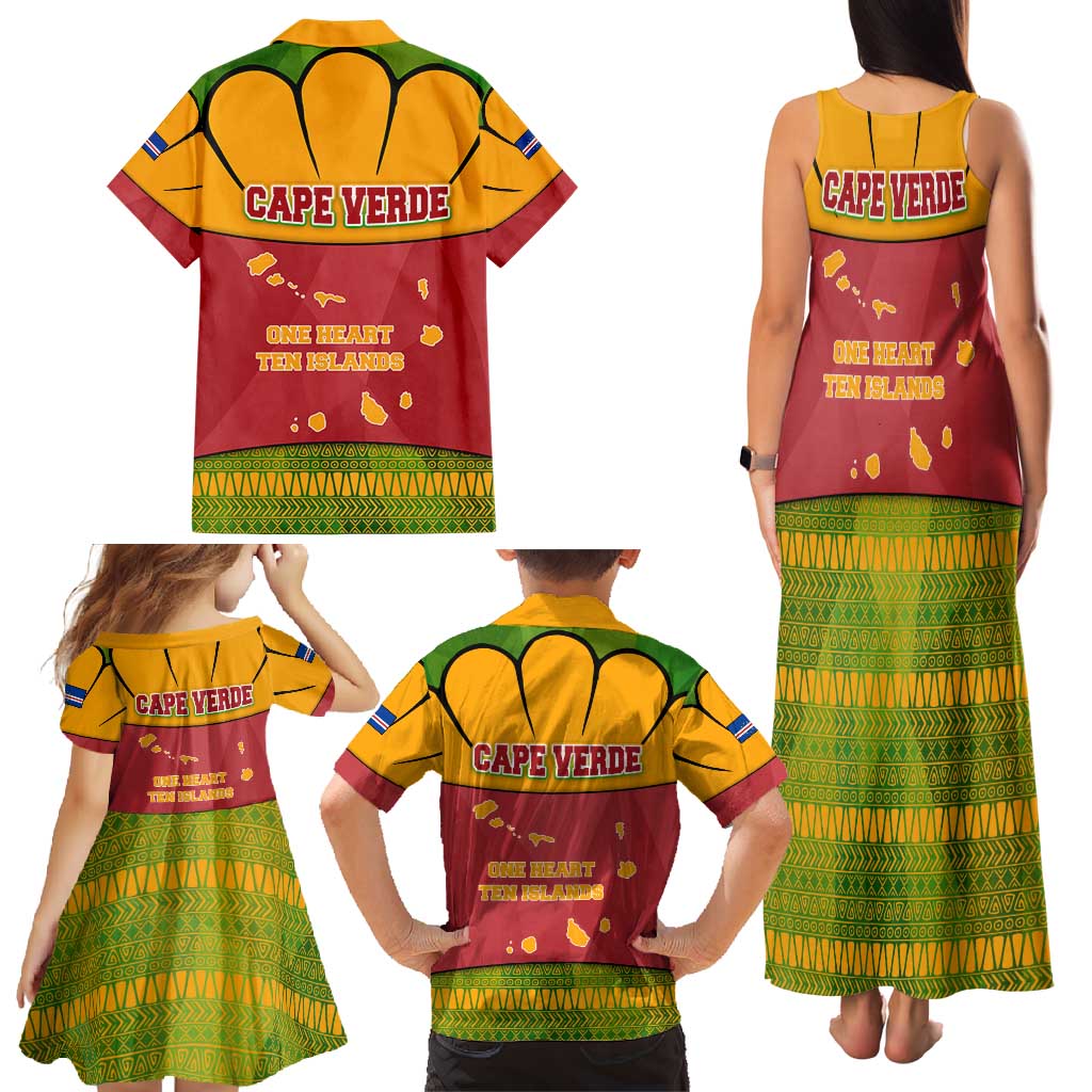 Cape Verde Family Matching Tank Maxi Dress and Hawaiian Shirt with One Heart Ten Islands National Emblem Spirit