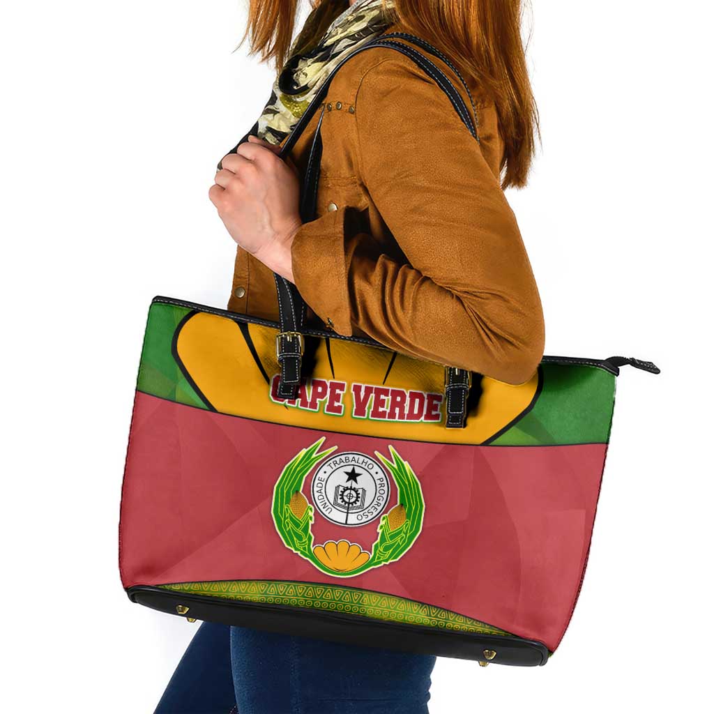 Cape Verde Leather Tote Bag with One Heart Ten Islands National Emblem Spirit