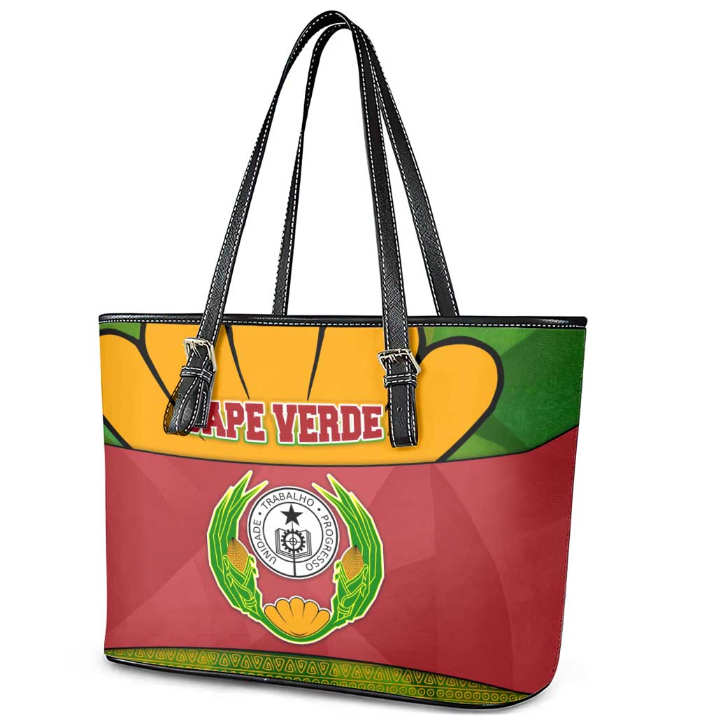 Cape Verde Leather Tote Bag with One Heart Ten Islands National Emblem Spirit