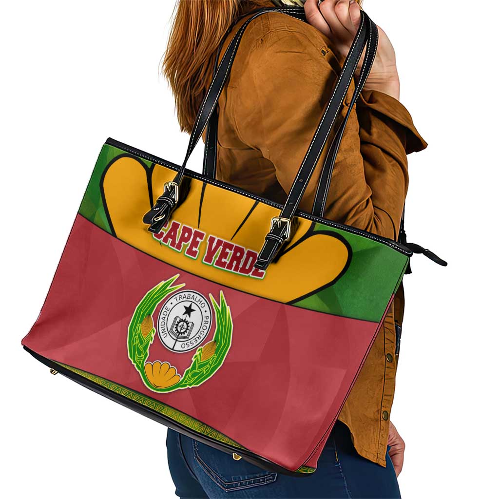 Cape Verde Leather Tote Bag with One Heart Ten Islands National Emblem Spirit