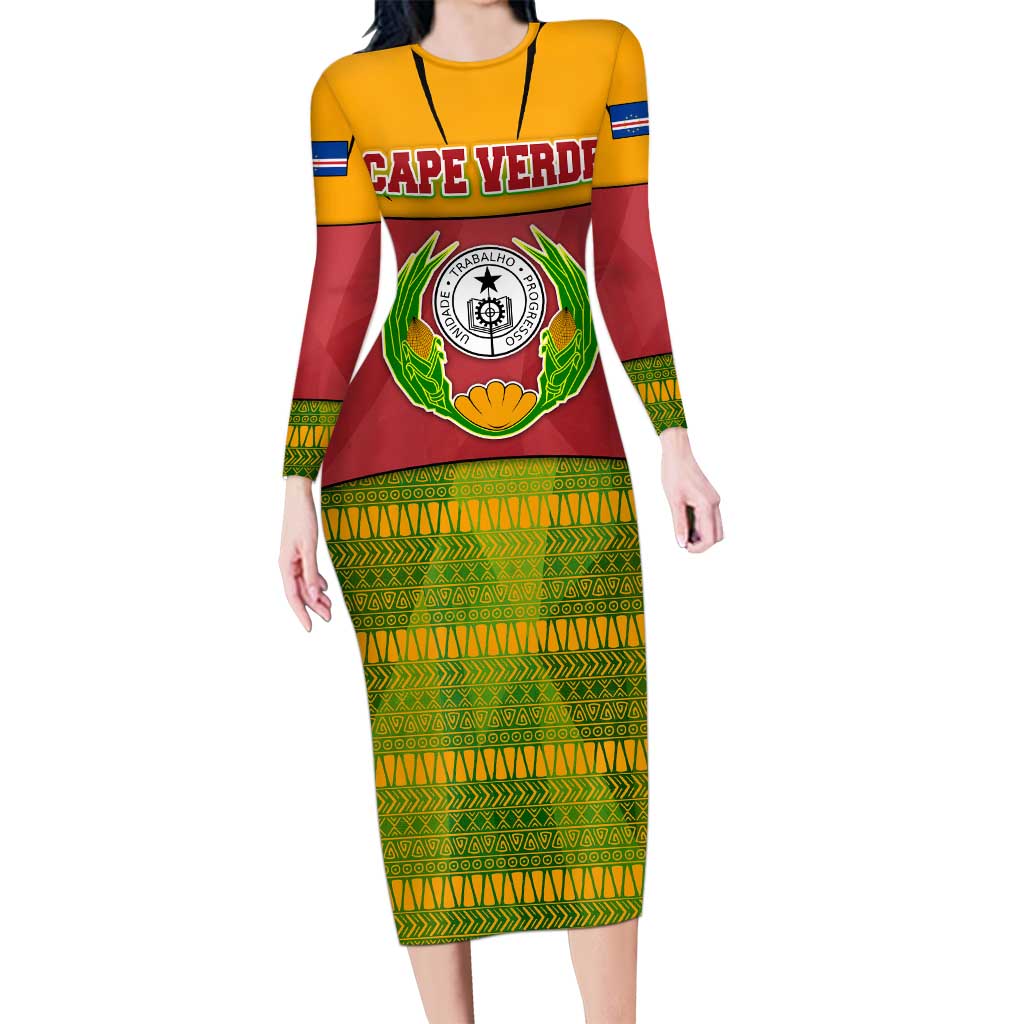 Cape Verde Long Sleeve Bodycon Dress with One Heart Ten Islands National Emblem Spirit