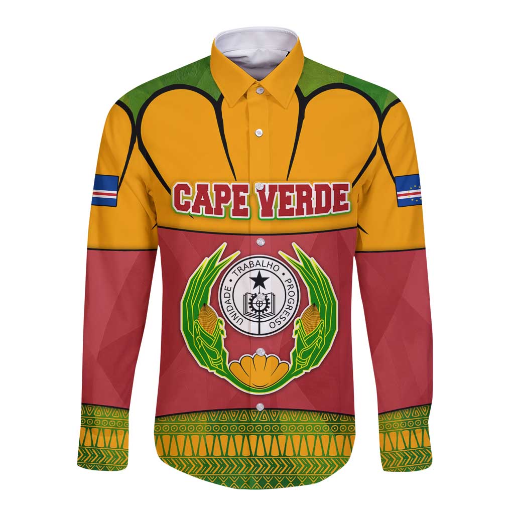 Cape Verde Long Sleeve Button Shirt with One Heart Ten Islands National Emblem Spirit