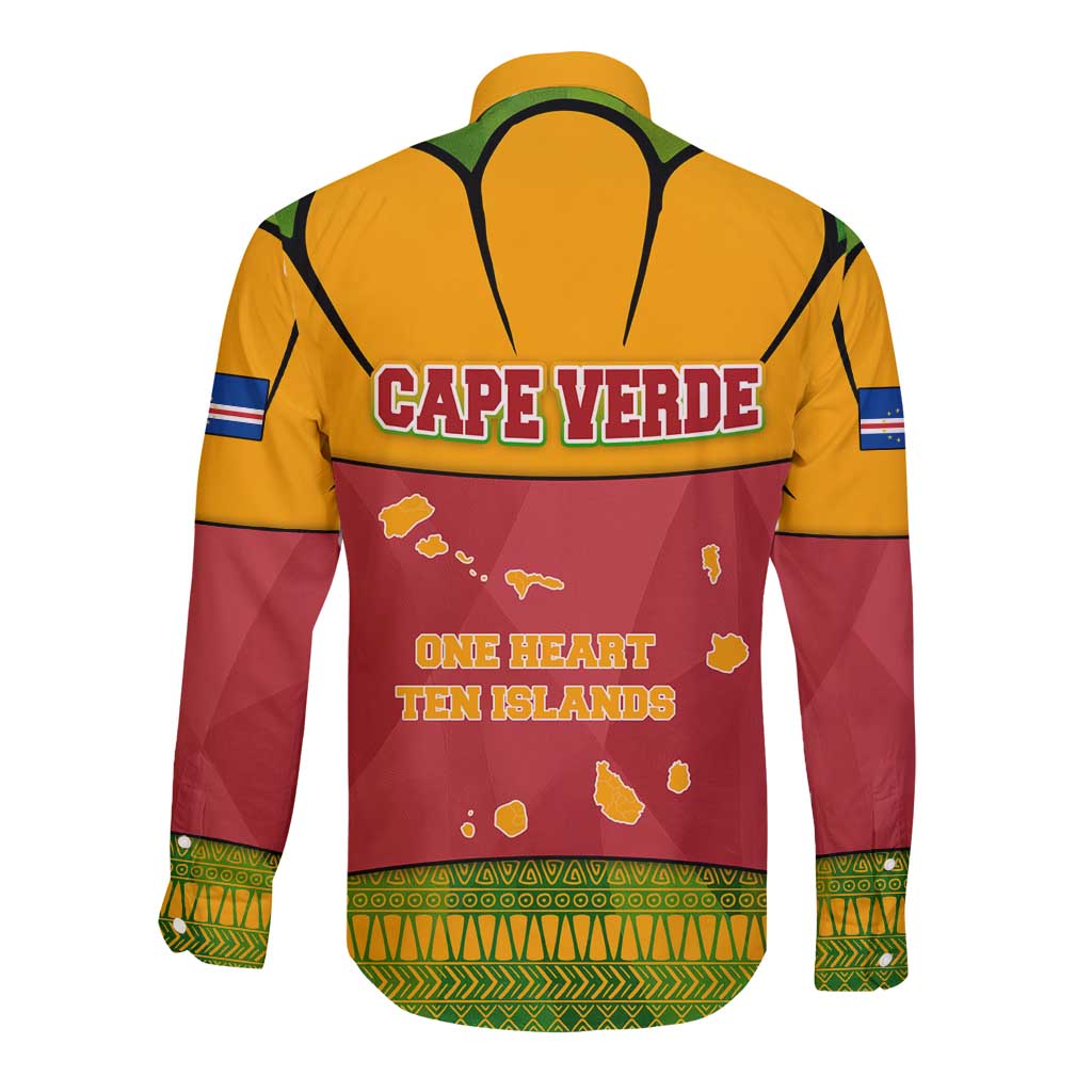 Cape Verde Long Sleeve Button Shirt with One Heart Ten Islands National Emblem Spirit