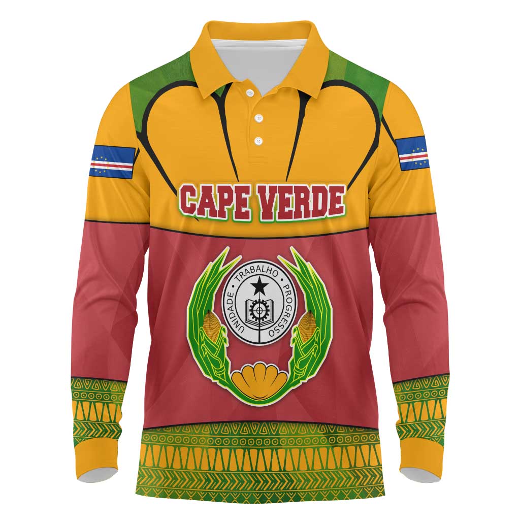 Cape Verde Long Sleeve Polo Shirt with One Heart Ten Islands National Emblem Spirit