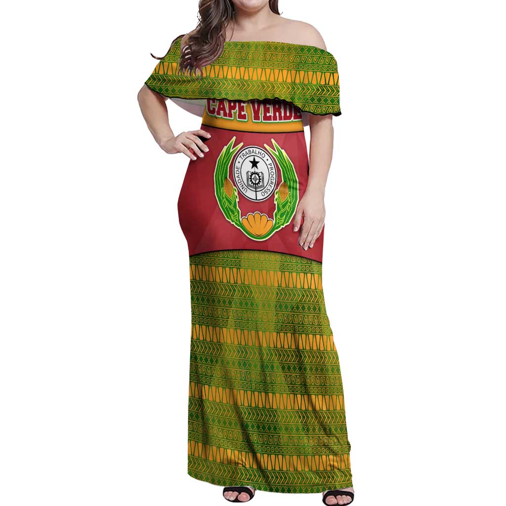 Cape Verde Off Shoulder Maxi Dress with One Heart Ten Islands National Emblem Spirit