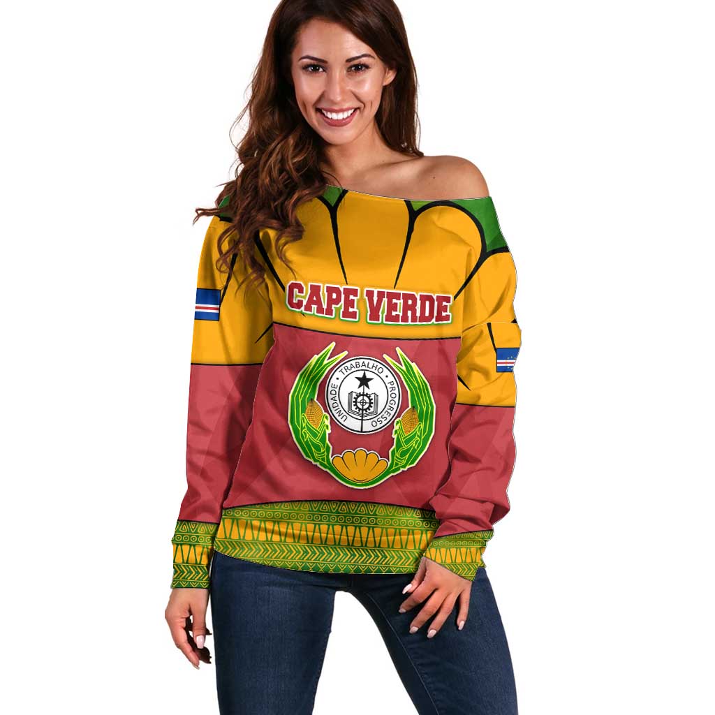 Cape Verde Off Shoulder Sweater with One Heart Ten Islands National Emblem Spirit