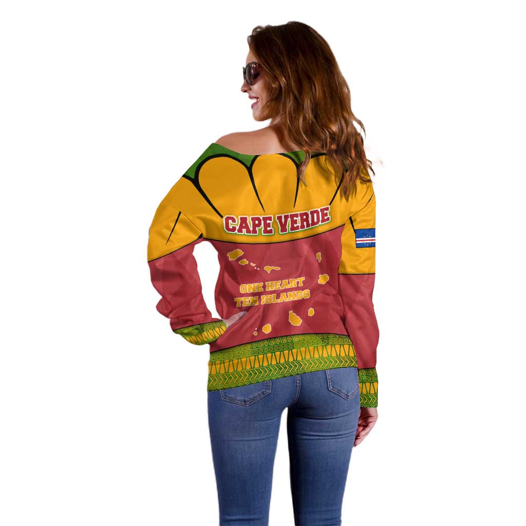 Cape Verde Off Shoulder Sweater with One Heart Ten Islands National Emblem Spirit