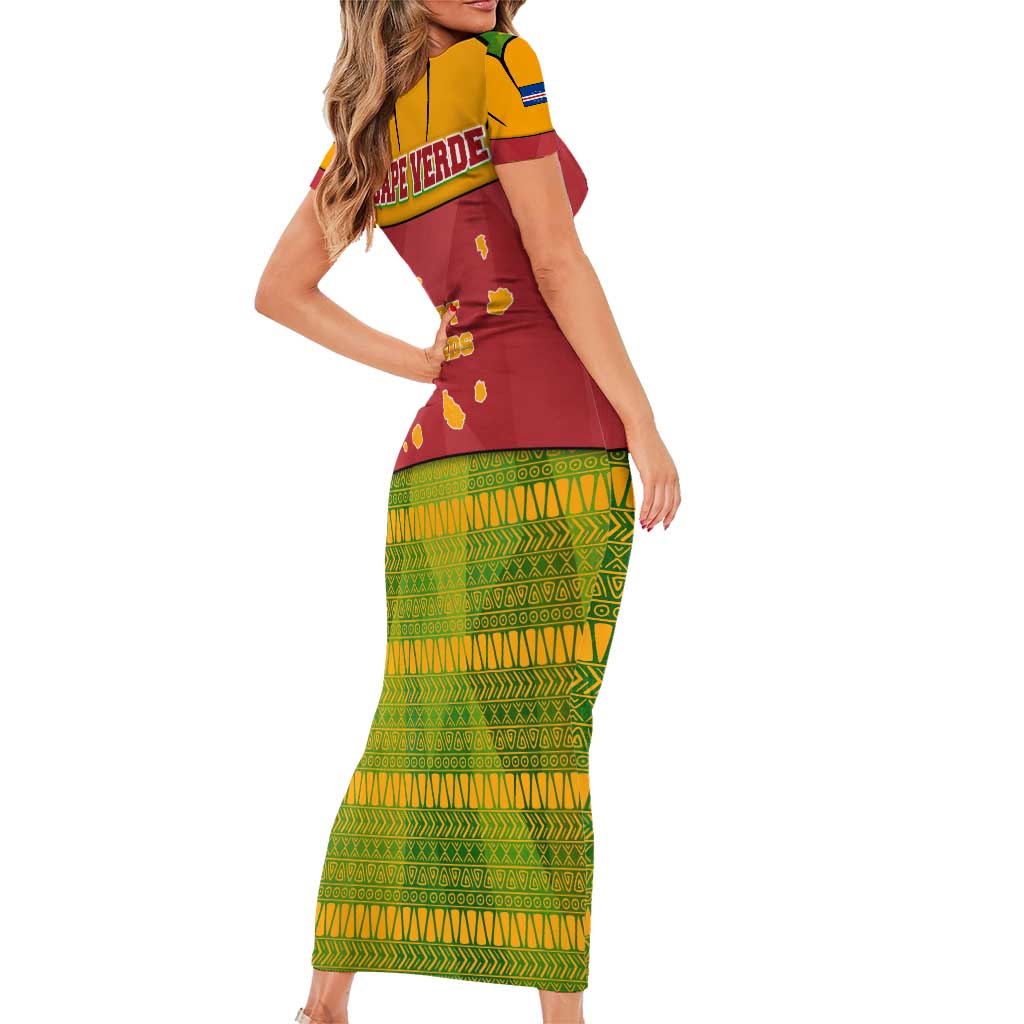 Cape Verde Short Sleeve Bodycon Dress with One Heart Ten Islands National Emblem Spirit