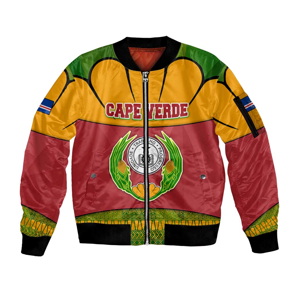 Cape Verde Sleeve Zip Bomber Jacket with One Heart Ten Islands National Emblem Spirit