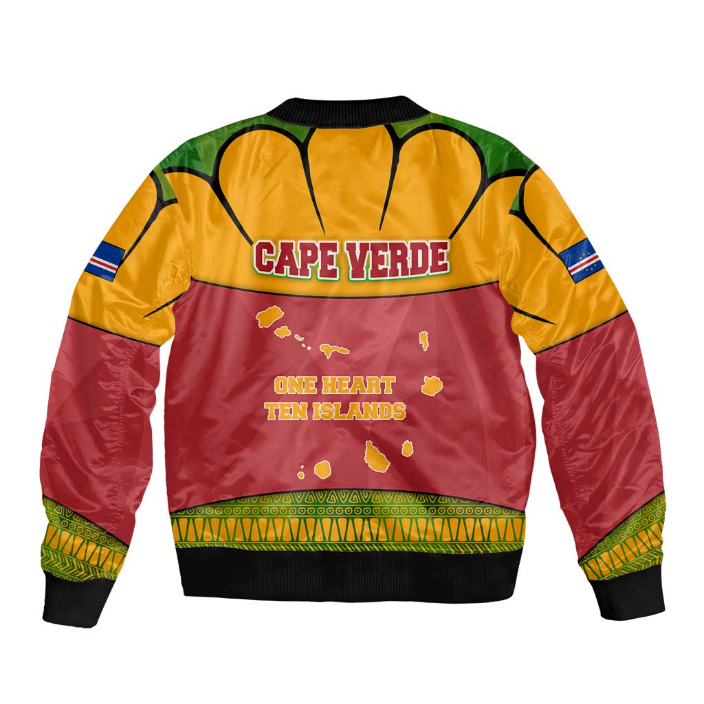 Cape Verde Sleeve Zip Bomber Jacket with One Heart Ten Islands National Emblem Spirit