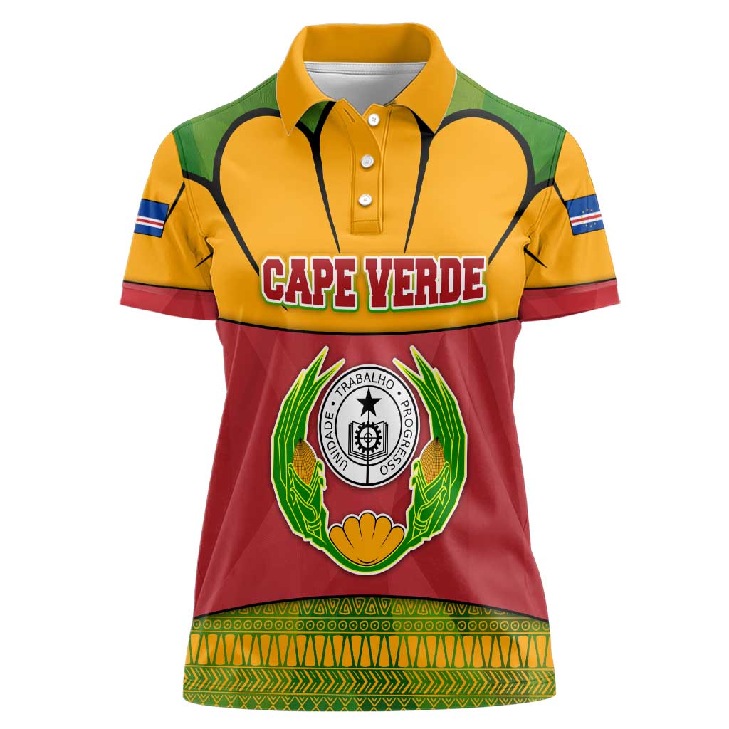 Cape Verde Women Polo Shirt with One Heart Ten Islands National Emblem Spirit
