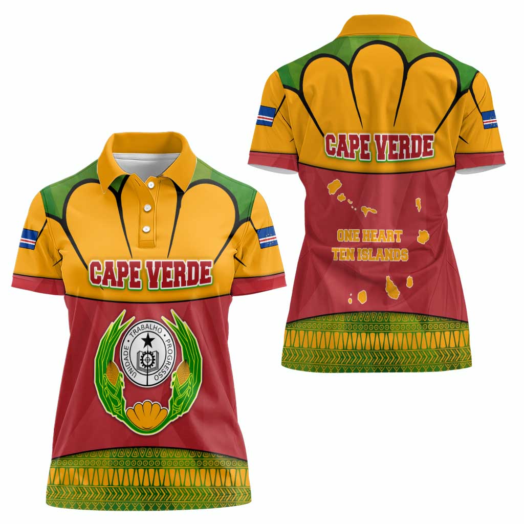 Cape Verde Women Polo Shirt with One Heart Ten Islands National Emblem Spirit