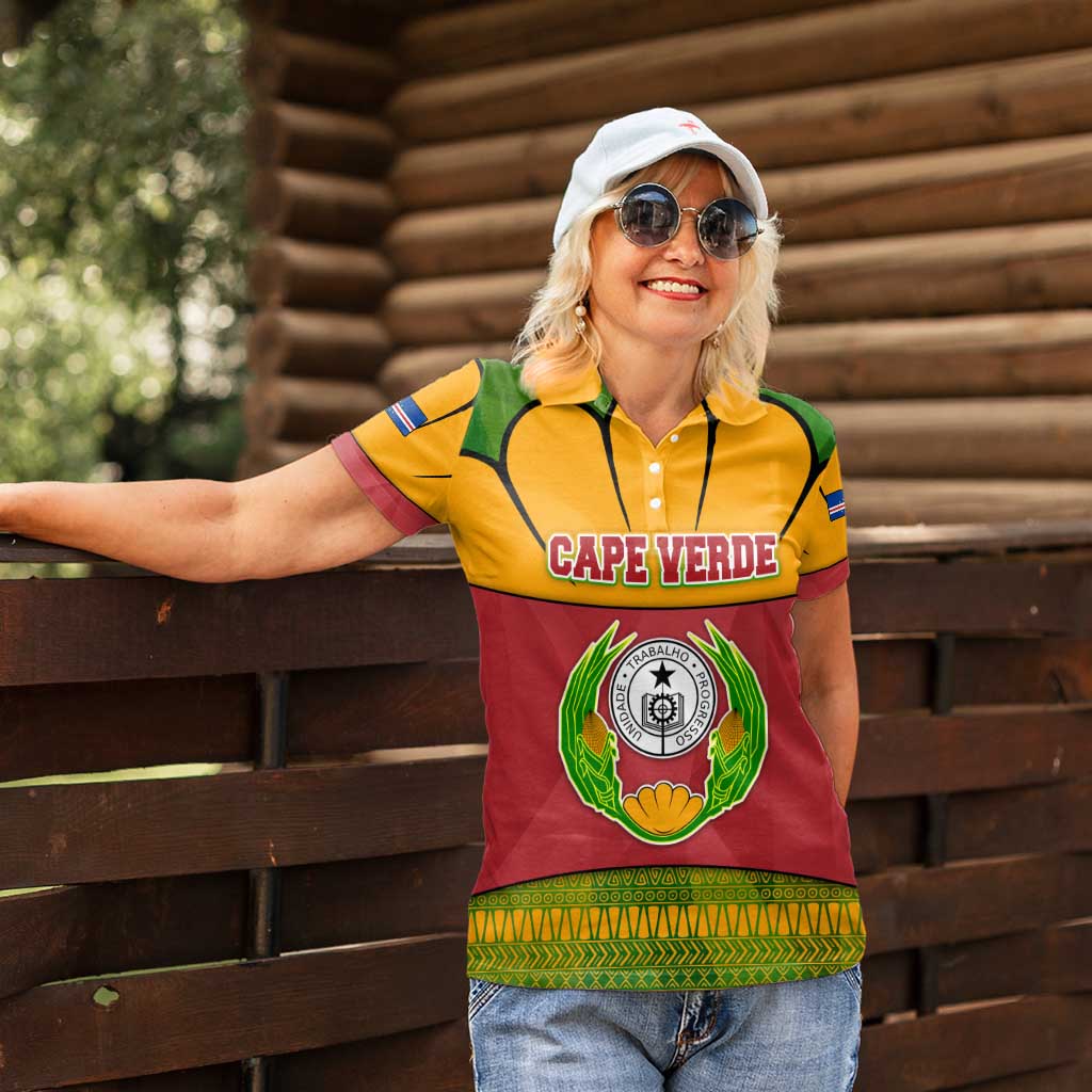 Cape Verde Women Polo Shirt with One Heart Ten Islands National Emblem Spirit