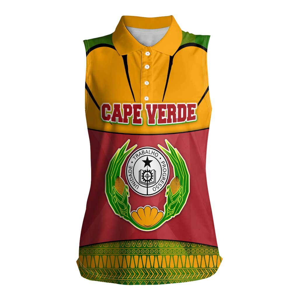 Cape Verde Women Sleeveless Polo Shirt with One Heart Ten Islands National Emblem Spirit