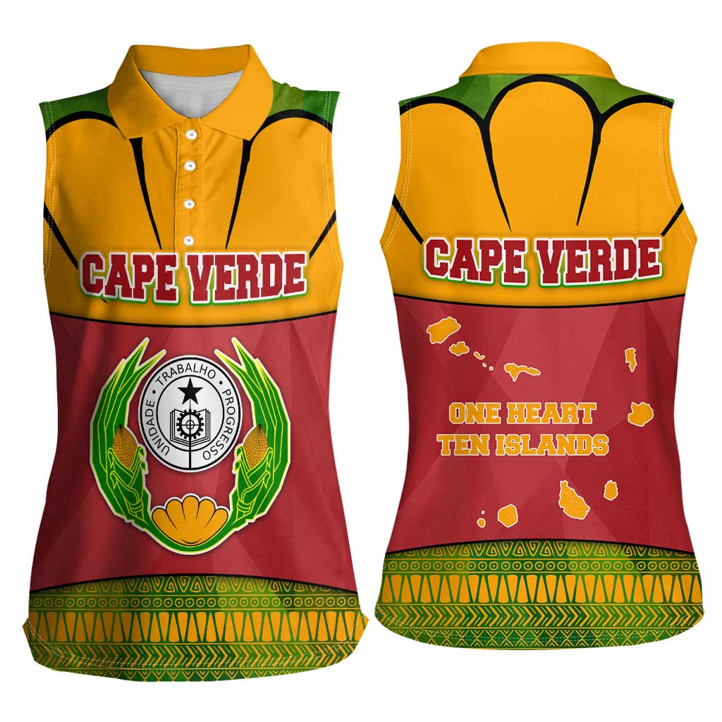 Cape Verde Women Sleeveless Polo Shirt with One Heart Ten Islands National Emblem Spirit