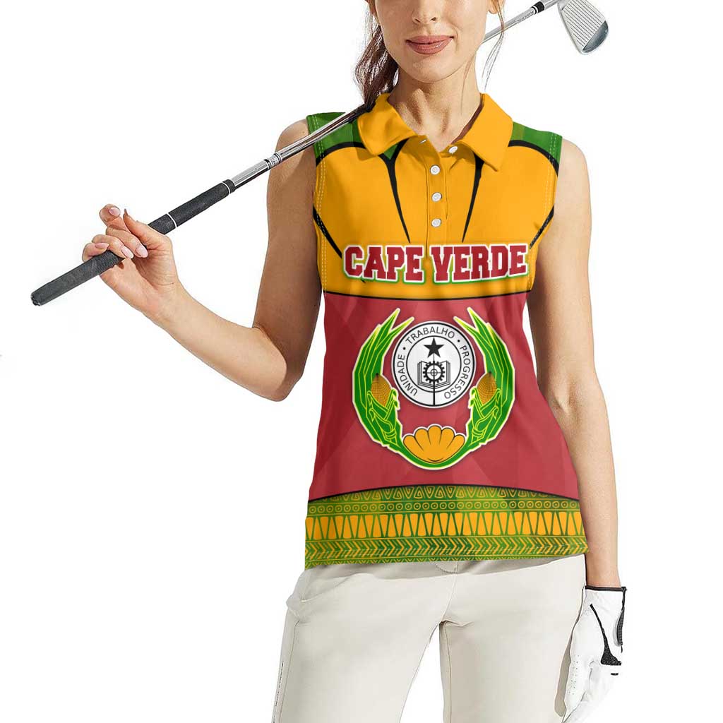Cape Verde Women Sleeveless Polo Shirt with One Heart Ten Islands National Emblem Spirit
