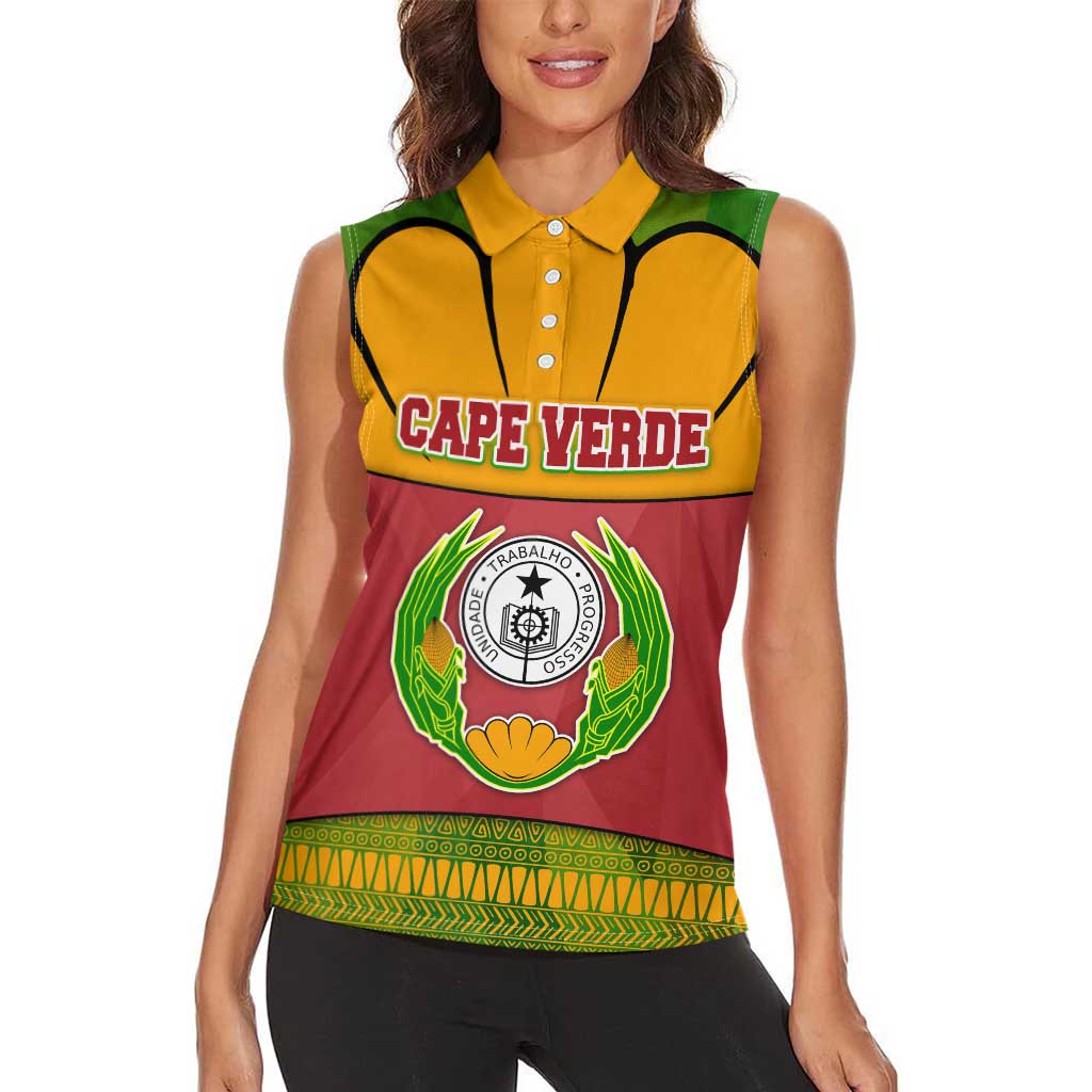Cape Verde Women Sleeveless Polo Shirt with One Heart Ten Islands National Emblem Spirit