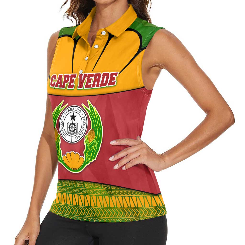 Cape Verde Women Sleeveless Polo Shirt with One Heart Ten Islands National Emblem Spirit