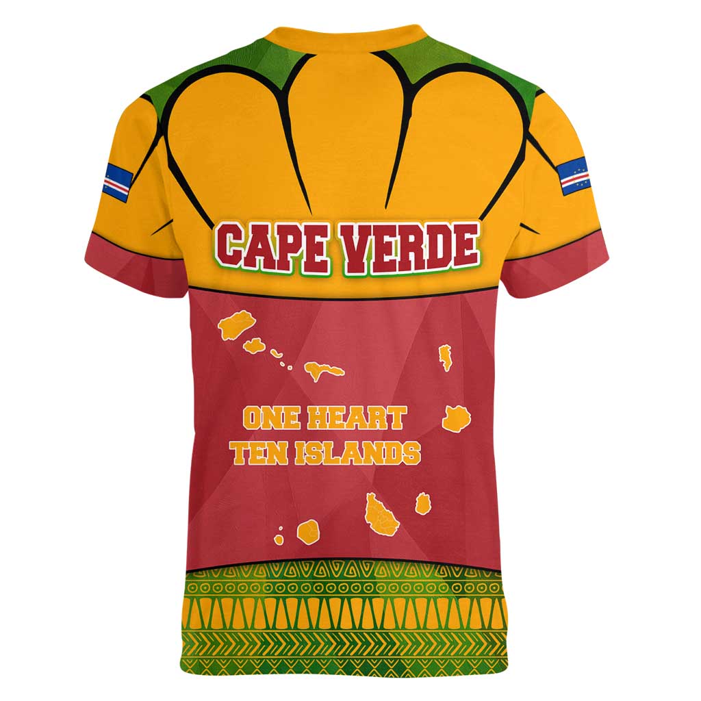 Cape Verde Women V-Neck T-Shirt with One Heart Ten Islands National Emblem Spirit